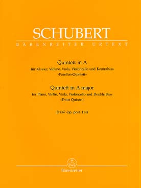 Illustration de Quintette op. posth. 114 D 667 en la M "La truite" pour violon, alto, violoncelle, contrebasse et piano