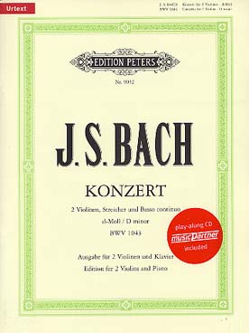Illustration de Concerto BWV 1043 en ré m pour 2 violons - éd. Peters avec réd. piano + CD play-along de l'orchestre