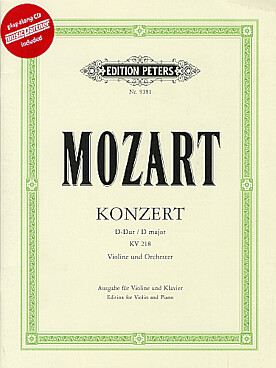 Illustration de Concerto N° 4 K 218 en ré M - éd. Peters (cadences Oistrak) avec réd. piano + CD play-along
