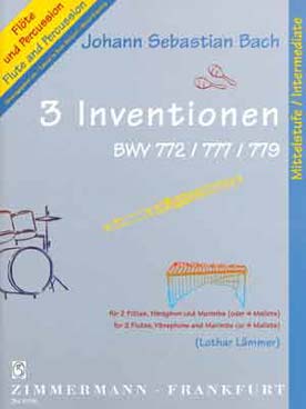 Illustration de 3 Inventions BWV 772, 777 et 779 pour 2 flûtes, vibraphone et marimba ou 4 percussions