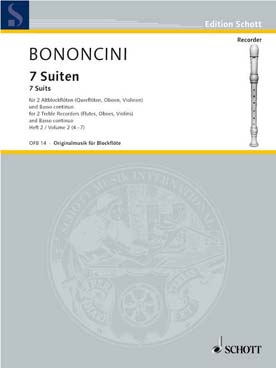 Illustration de Sieben suiten vol. 2 pour 2 flûtes à bec (flûtes, hautbois, violons) et basse continue