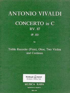 Illustration de Concerto RV 87 en do M pour flûte à bec alto (ou flûte), hautbois, 2 violons et basse continue