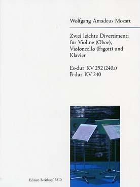 Illustration de 2 Divertissements K 252 et K 240 pour violon (hautbois), violoncelle (basson) et piano
