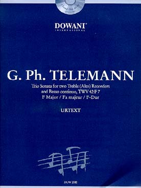 Illustration de Triosonate TWV 42:F 7 en fa M pour 2 flûtes à bec alto et basse continue (fl. à bec + acc. piano + CD)