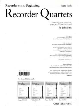 Illustration de RECORDER QUARTETS : 13 pièces, tr. Pitts pour quatuor SATB - Parties séparées