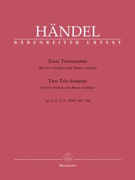 Illustration de 3 Sonates en trio op. 5/7 et 5/1 pour 2 violons (2 flûtes) et basse continue