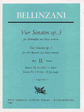 Illustration de 4 Sonates op. 3 (flûte à bec alto) - Vol. 2 : N° 8 en do m, N° 9 en si b M