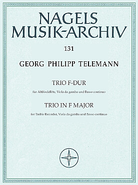 Illustration de Trio en fa M TWV 43:F3 pour flûte à bec, viole de gambe (ou alto ou violoncelle) et b. c
