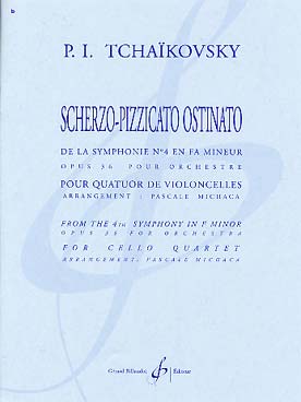 Illustration de Scherzo-pizzicato ostinato de la symphonie N° 4 op. 36 pour orchestre, tr. Michaca pour quatuor de violoncelles