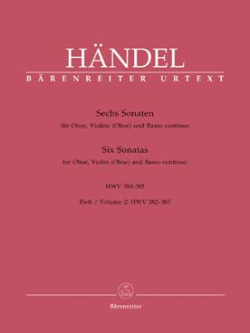 Illustration de Sonates HWV 380-385 pour hautbois, violon ou 2 hautbois et basse continue - Vol. 2 : sonates en mi b M et fa M