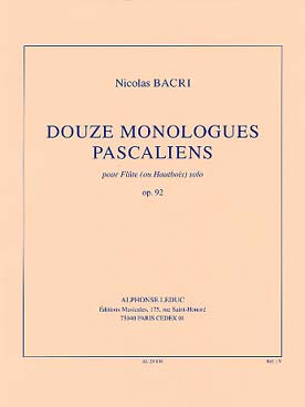 Illustration de 12 Monologues pascaliens op. 92 pour flûte (ou hautbois) solo