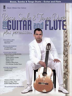 Illustration de BOSSA, SAMBA & TANGOS DUETS pour guitare et flûte + percussion : PARTITION DE GUITARE SEULE (et CD play-along flûte + percussions). Pas de partition de flûte