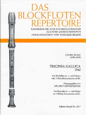 Illustration de Tricinia gallica 1542 pour flûte à bec en do et guitare ou 3 instruments mélodiques ad lib.