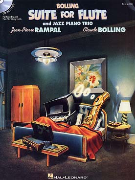 Illustration de Suite N° 1 pour flûte et trio jazz (piano, contrebasse et batterie) - Conducteur + parties + CD écoute et play-along (Rampal/Bolling)