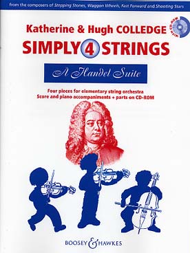 Illustration de Simply 4 strings, pour ensemble à cordes débutant et piano - A Haendel suite : conducteur + parties séparées PDF à imprimer