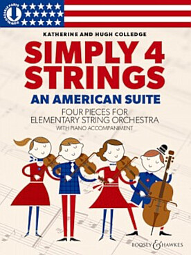 Illustration de Simply 4 strings, pour ensemble à cordes débutant et piano - An American suite, sur des chansons populaires américaines : conducteur et parties séparées PDF à imprimer