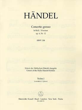 Illustration de Concerto grosso op 6/12 HWV 330 B en si b M - Violon solo/tutti 1