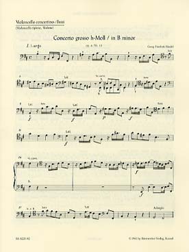 Illustration de Concerto grosso op 6/12 HWV 330 B en si b M - Violoncelle/contrebasse