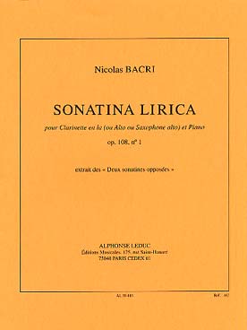 Illustration de Sonatina lirica op. 108 N° 1 pour clarinette en la (ou alto ou saxophone alto) et piano