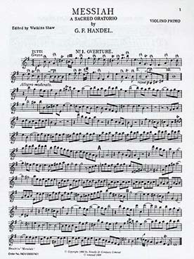 Illustration de Le Messie pour soli, chœur et orchestre texte en anglais (tr. Watkins Shaw) violon 1