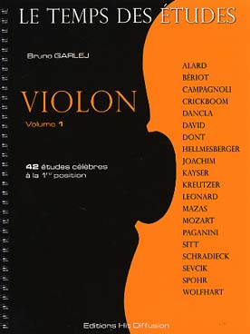 Illustration de Le TEMPS DES ÉTUDES : études des plus grands pédagogues, choisies par Garlej (Campagnoli, Auer, Mazas, Leonard...) - Vol. 1 : 42 études en 1re position