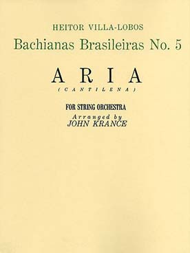 Illustration de Bachianas brasileiras N° 5 pour soprano et 8 violoncelles, tr. Krance pour violons, altos, violoncelles,contrebasse et guitare (parties)