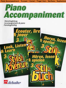 Illustration de ÉCOUTER, LIRE ET JOUER - Répertoire 3 : Les styles musicaux, accompagnement piano pour trompette, bugle, baryton, euphonium, saxhorn