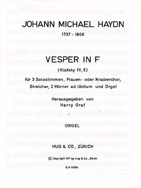 Illustration de Vêpres en fa M pour 3 voix SSA, chœur de femmes, cordes, 2 cors et orgue orgue