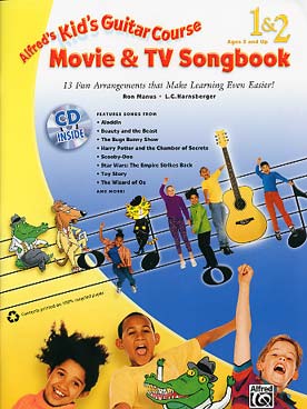 Illustration de KID'S GUITAR COURSE MOVIE & TV songbook avec CD : Star wars, Toy story, Harry Potter, Superman...