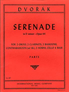 Illustration de Sérénade pour vents op. 44 en ré m pour 2 hautbois, 2 clarinettes, 3 cors, 3 bassons, violoncelle et contrebasse