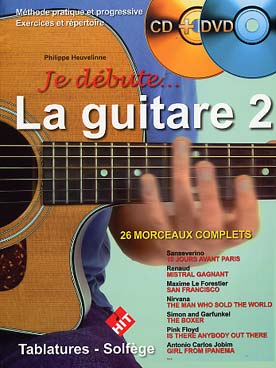 Illustration de JE DÉBUTE LA GUITARE (Rouvé/Heuveline) : méthode pratique et progressive tous styles (solfège et tablature) - Vol. 2 avec CD + DVD