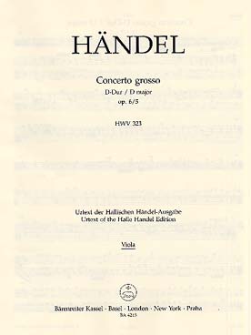 Illustration de Concerto grosso op. 6/5 en ré M pour 2 hautbois, basson, cordes et b. c. - alto