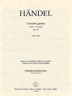 Illustration de Concerto grosso op. 6/5 en ré M pour 2 hautbois, basson, cordes et b. c. - violoncelle solo/contrebasse/basson