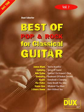 Illustration de BEST OF POP & ROCK for classical guitar (arr. Beat Scherler, solfège/tablature) - Vol. 7