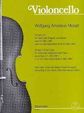Illustration de Sonate KV 292 en si b M pour violoncelle ou basson et piano