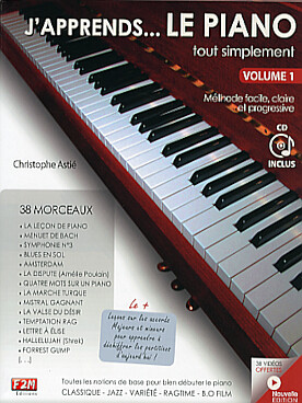 Illustration de J'apprends... le piano tout simplement : méthode facile, claire et progressive avec CD d'écoute (36 morceaux) - Vol. 1 : niveau 1 & 2