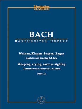 Illustration de Cantate BWV 12 Weinen, Klagen pour pour solistes ATB, chœur mixte SATB, hautbois, basson, clarinette, cordes, b. c, version poche