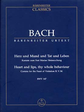 Illustration de Cantate BWV 147 Herz und Mund und Tat und Leben pour solistes SATB, chœur mixte, 2 hautbois, hautbois d'amour,  basson, trompette, cordes, b.c