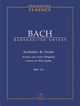 Illustration de Cantate BWV 172 Erschallet, ihr Lieder   pour solistes SATB, chœur mixte SATB, hautbois, basson, 3 trompettes, timbales cordes et b.c