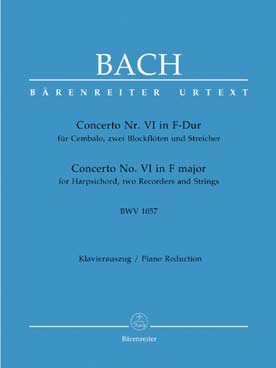 Illustration de Concerto BWV 1057 en fa M pour clavecin, 2 flûtes et cordes - éd. Bärenreiter