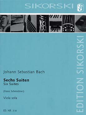 Illustration de 6 Suites BWV 1007-1012 pour violoncelle, tr. pour alto - éd. Sikorski (tr. Schmidtner)
