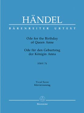 Illustration de Ode for the Birthday of Queen Anna HWV 74 "Friedensode", réd. chant/piano (anglais/allemand)