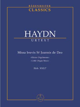 Illustration de Missa brevis St Joannis de deo HOB 22/7 pour chœur à 4 voix mixtes, sopeano solo 2 violons, violoncelle, contrebasse et orgue