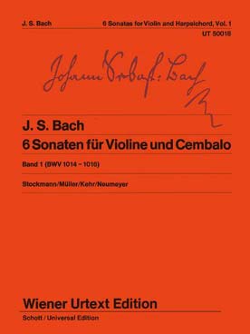 Illustration de Six Sonatas BWV 1014, 1015, 1016 pour violon et piano (ou harpe) (tr. Kehr) - Vol. 1