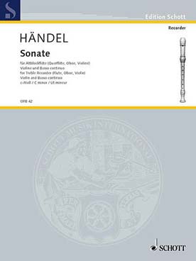 Illustration de Sonate N° 1 en do m pour flûte à bec (ou flûte traversière ou violon ou hautbois) violon et b. c