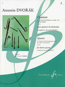 Illustration de 3e mouvement du quatuor à cordes N° 12 op. 96 dit "Américain", tr. Hainaut pour quatuor de clarinettes (C + P)