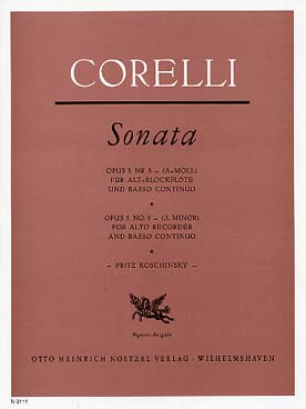 Illustration de 12 Sonates op. 5 pour flûte à bec alto - Vol. 8 : Sonate la m op. 5/8