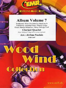 Illustration de ALBUM (tr. Naulais) pour quatuor de clarinettes avec piano/orgue et percussions ad lib. - Vol. 7 : Haendel, Glück, Grieg et autres