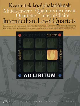 Illustration de INTERMEDIATE LEVEL QUARTETS ad libitum : Susato, Byrd, Haendel, Brahms, Haydn... arr. Zempléni pour quatuor variable cordes/bois/vibraphone/marimba