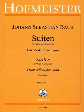 Illustration de 6 Suites pour violoncelle transcrites pour alto par Spindler - Vol. 1 : suites 1, 2, 3 BWV 1007-1009
